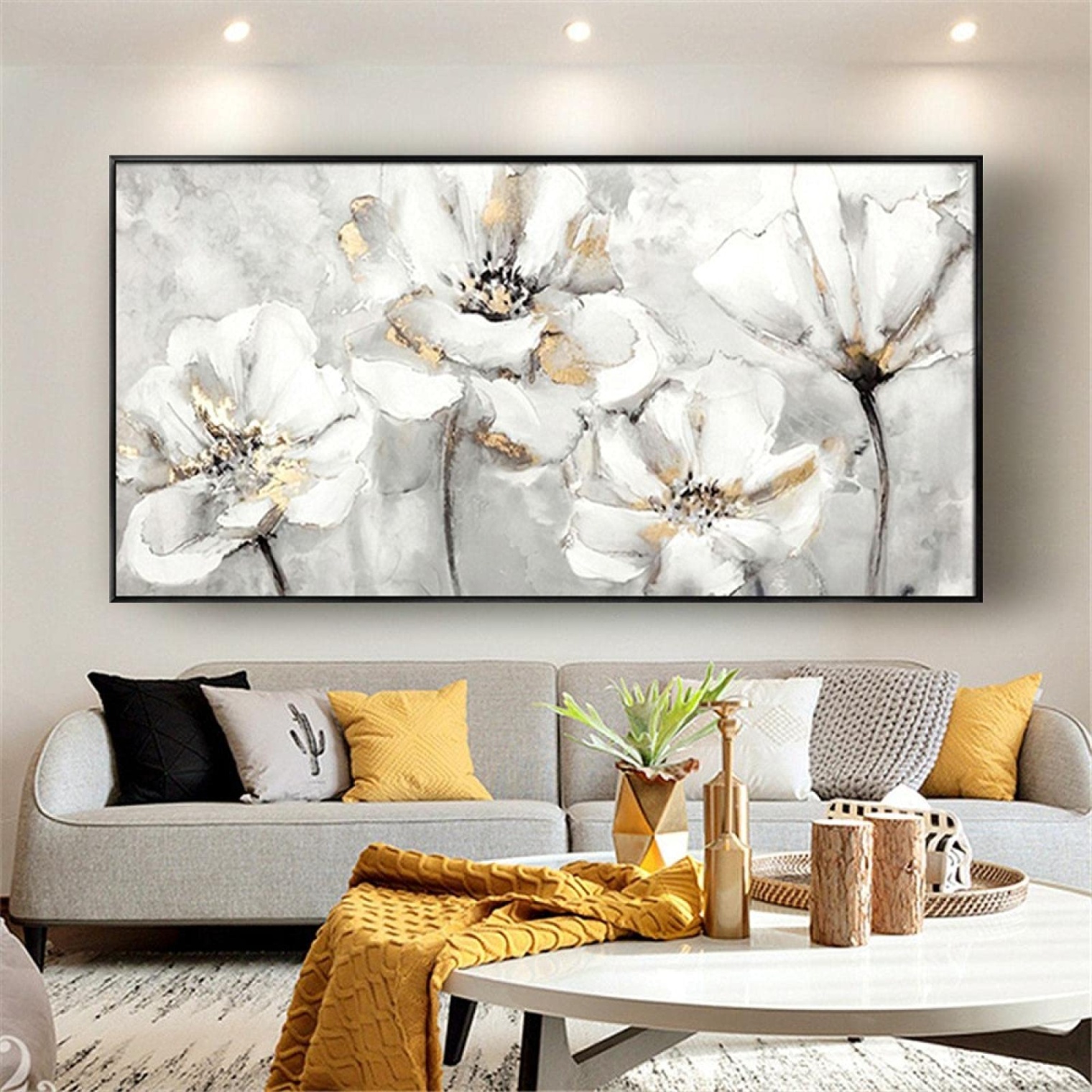 home decor art Niche Utama Home Chinese Mural Modern Living Room Decor Sofa Flower Painting Large Canvas  Wall Art Pictures For Home Decor Artwork xcm/xin With-Black-Frame