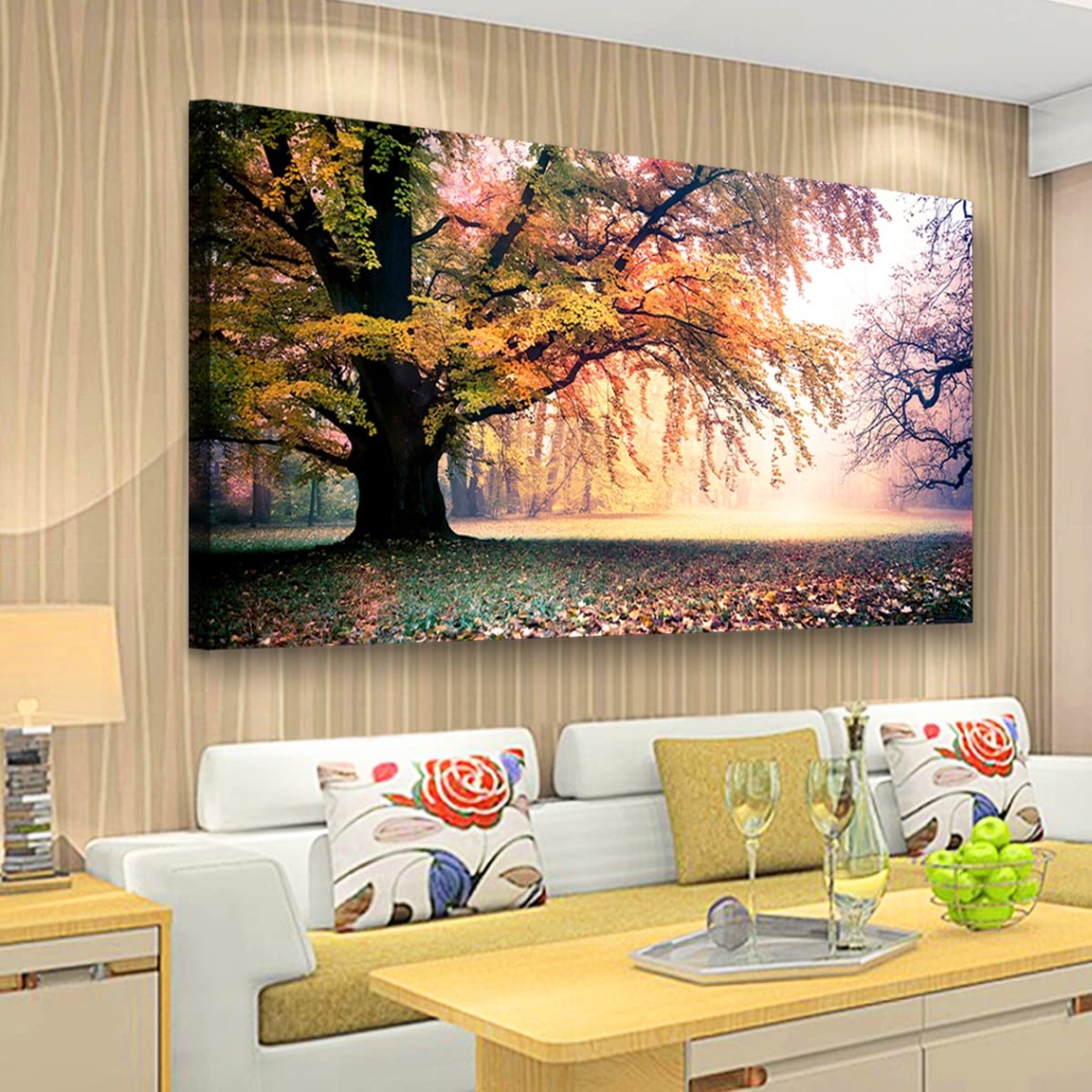 home decor art Niche Utama Home Tree of Life Wall Art Canvas Prints Natural Scenery Picture Home Decor  Colorful Forest Paintings for Living Room Bathroom Bedroom Kitchen  Decorations